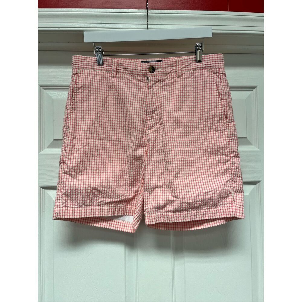 Vineyard Vines Pink & Cream Checked Seersucker The Breaker Short sz 33 EUC